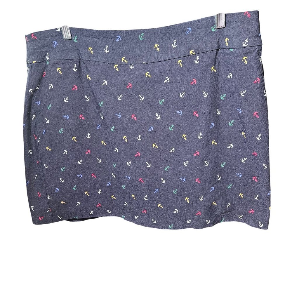 Navy Blue Yam & Sea Anchor Print Skirt With Side Zipper Closure and short under